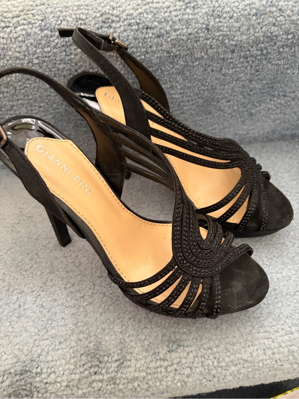 Gianni Bini Black Beaded Open-Toe Slingback Heels